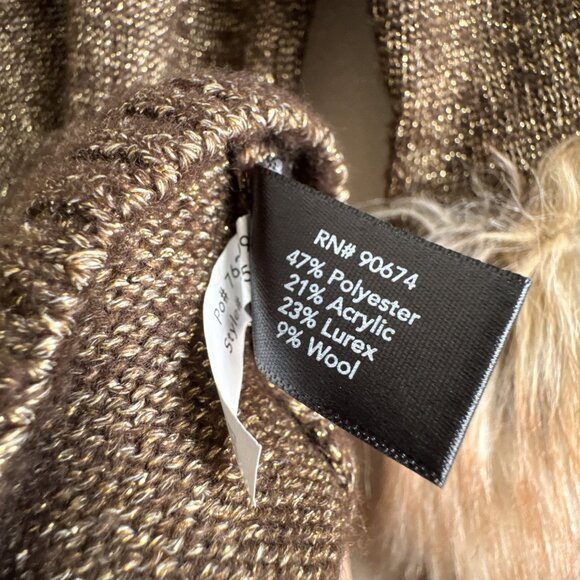Boston Proper Faux Fur Cuff Metallic Sweater Brown Size S - Picture 5 of 7